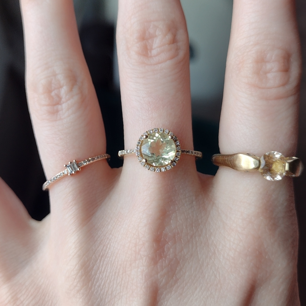 14k Gold Citrine & Pave Diamond Ring